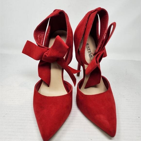 Just Fab Red Bow Stilettos Heels Ankle Strap Pointed Toe Heels Women's Size 9 - Picture 5 of 13
